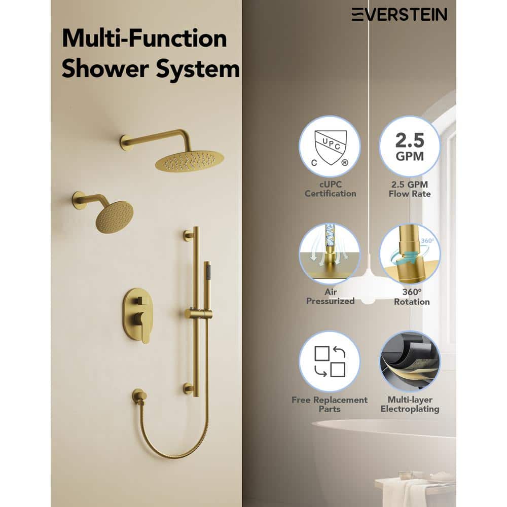 Brushed Gold Dual Head Stainless Steel Shower System with Handheld