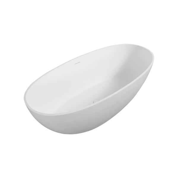65 in. x 30 in. Solid Surface Freestanding Soaking Bathtub with Center Drain in Matte White