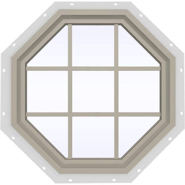 JELD-WEN 35.5 in. x 35.5 in. V-4500 Series Desert Sand Vinyl Fixed Octagon Geometric Window with Colonial Grids/Grilles