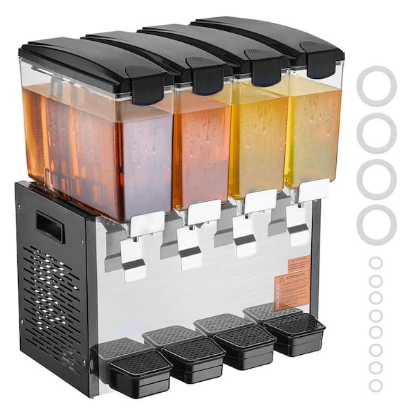 Commercial Beverage Dispenser, 4 x 10L Juice Tanks, Cold Drink Dispenser for Party Bar, 430W Stainless Steel