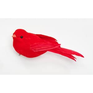 2 in. Red Feathered Bird Ornament with Clip (Set of 12)