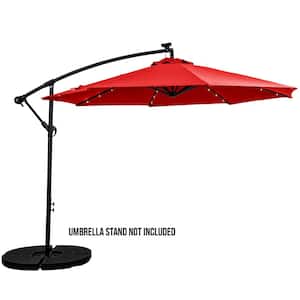 10 ft. Cantilever Aluminum Solar Patio Umbrella Cross Base in Ruby Red