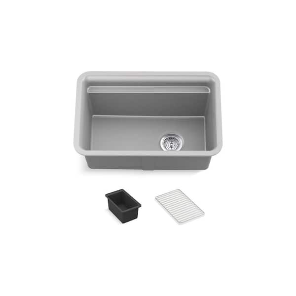 KOHLER Cairn 18-5/16 in. x 27-1/2 in. x12-5/8 in. Composite Undermount Utility Sink in Matte Grey
