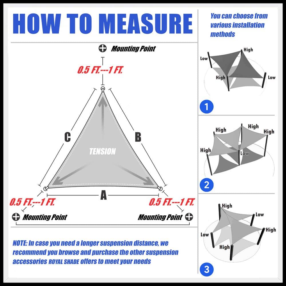 White Polyethylene Right Triangle Sun Shade Sail Canopy, 10' x 10' x 14.1'