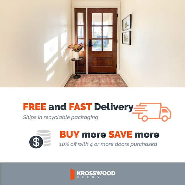 36 in. x 80 in. Modern Farmhouse Universal/Reversible 6 Lite Clear Glass Window Unstained Hemlock Wood Front Door Slab