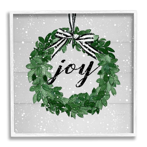 Stupell Industries Joy Wreath with Snow by Carol Robinson 1 Piece Framed Graphic Print Typography Poster Art Print 12 in. x 12 in.