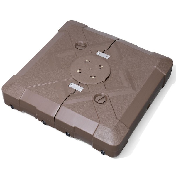 Pellebant Fillable 260 lbs. HDPE 3D Surface Stylish Modern Offset Cantilever Patio Umbrella Base with Wheels in Brown