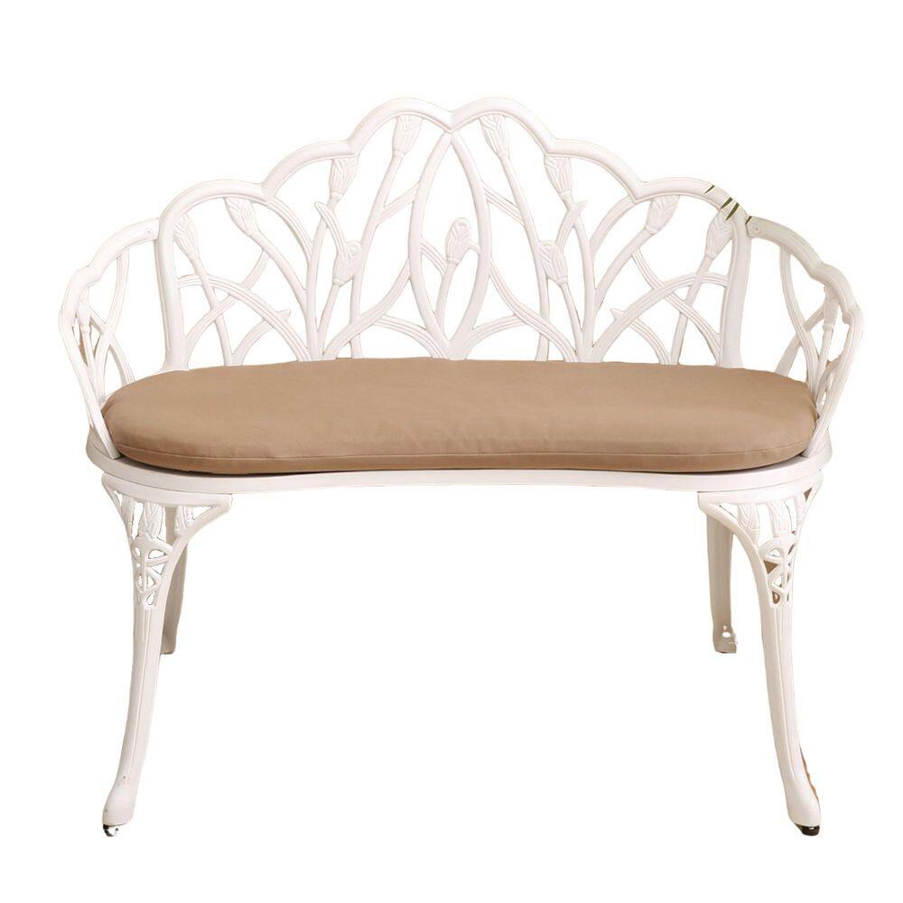38.9 in. 2-Person Metal Outdoor Bench with Brown Cushion, Patio Bench with Floral Rose for Park, Lawn, Yard in White price history on PriceWatchPro
