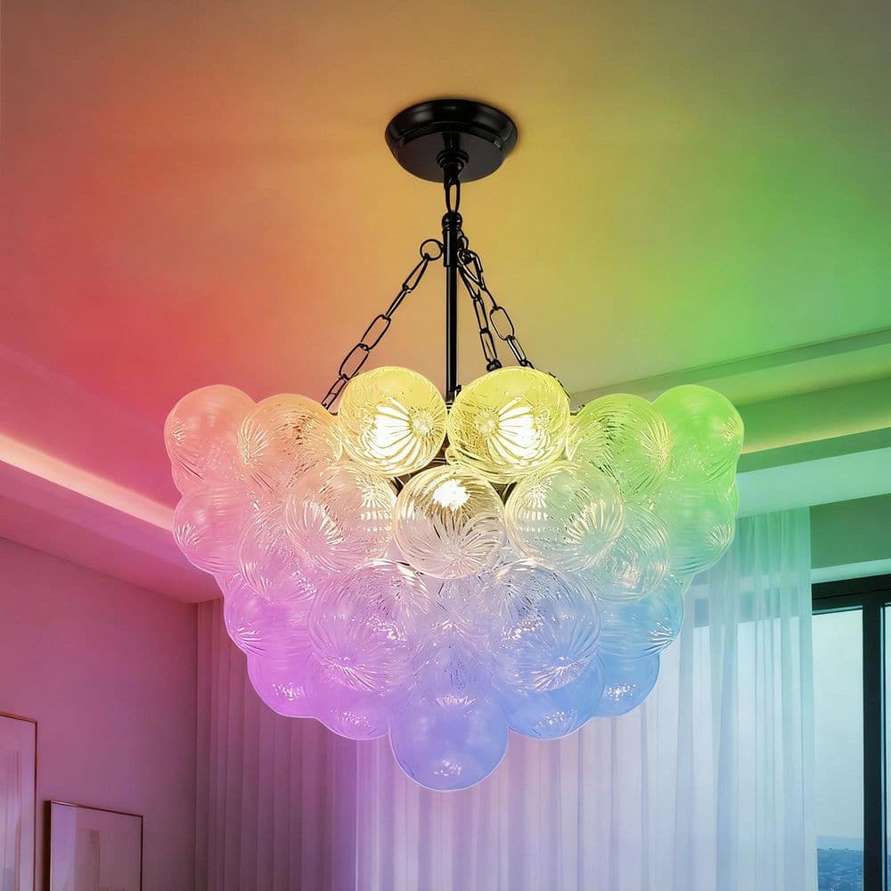 schaum☆bubble YANSUN 1-Light Black Bubble Ball Glass Integrated LED Chandelier