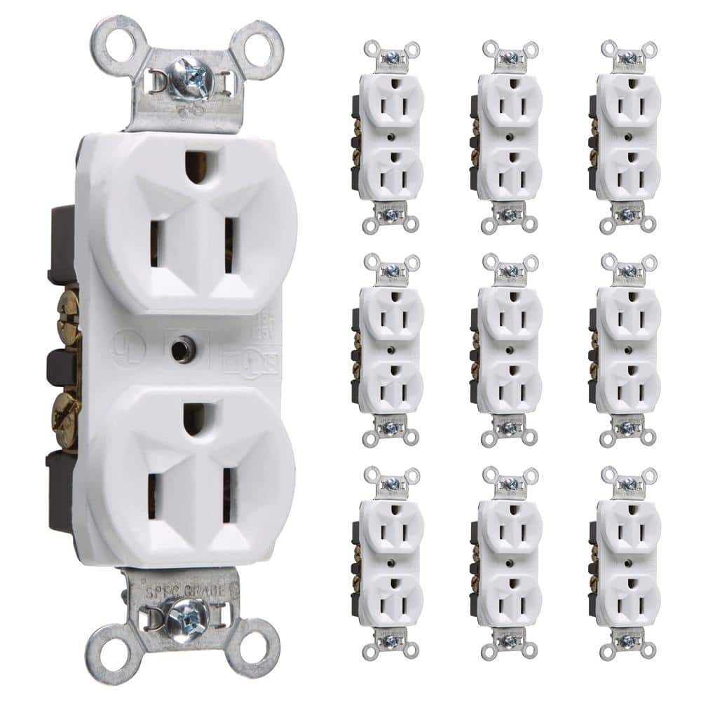 Legrand Pass and Seymour 15 Amp 125Volt Commercial Grade Backwire Duplex Outlet, White (10Pack