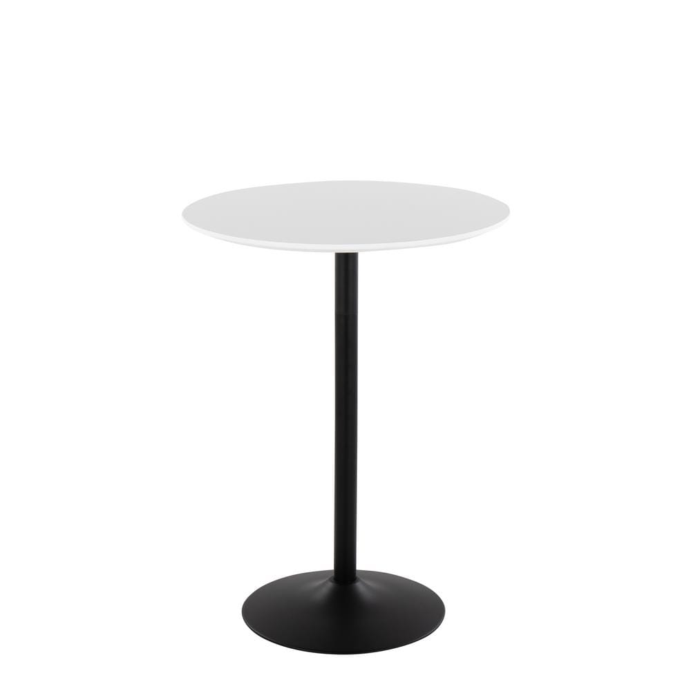 Adjustable Round White Wood and Black Metal Bar Table