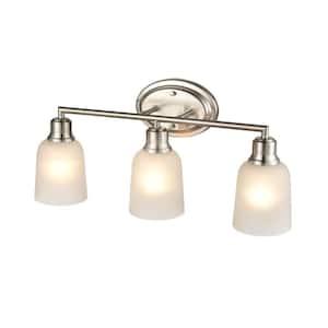 Amberle 22 in. 3-Light Brushed Nickel Vanity Light with Frosted White Glass Shade