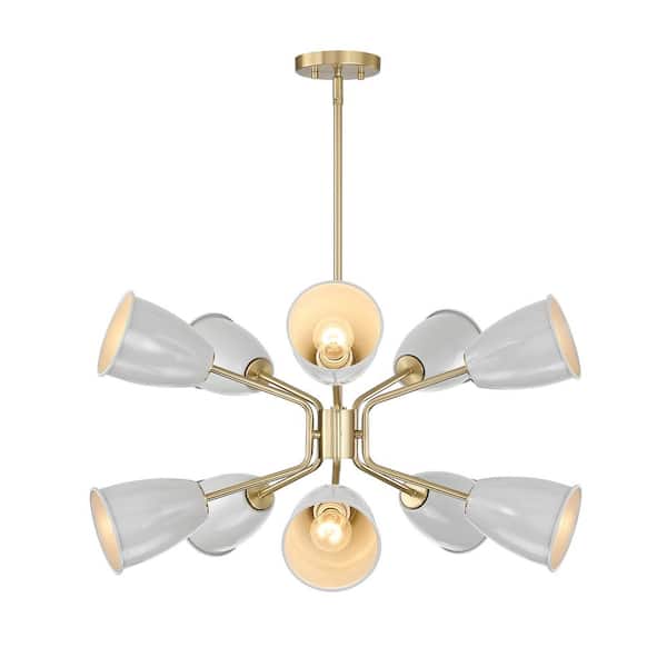 Designers Fountain Biba 10-Light Brushed Gold Transitional Tiered Chandelier for Dining Areas with No Bulbs Included