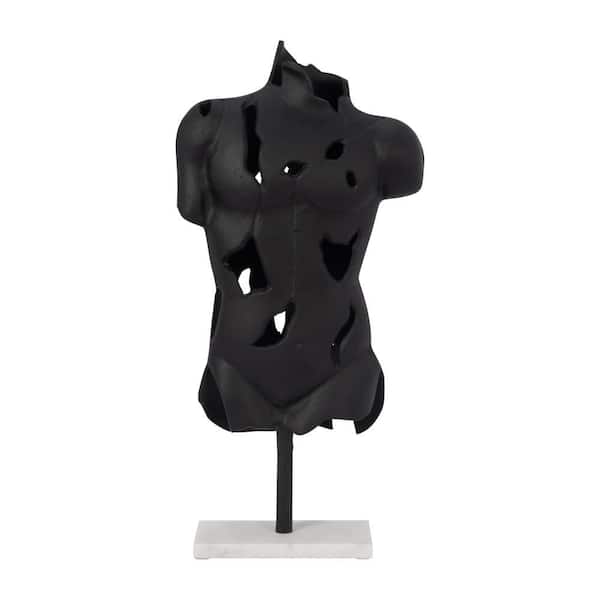 Liv & Skye Black 11 in. x 23 in. Abstract Metal and Marble Cracked Bust On Stand Sculpture