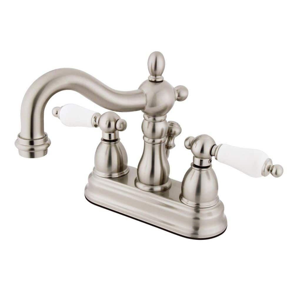 Kingston Brass Heritage 4 In Centerset 2 Handle Bathroom Faucet With Brass Pop Up In Brushed 8938