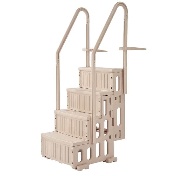 Swimming Pool Ladder 4-Step Double Handrails Stairs with Non-slip Heavy Duty Steps Load Capacity 400 lbs. In Ground Pool