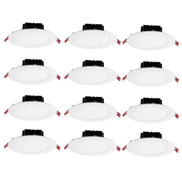 Commercial Electric 6 in. Canless White Flush Round Wet Rated New Construction and Remodel Integrated LED Recessed Light Kit (12-Pack)