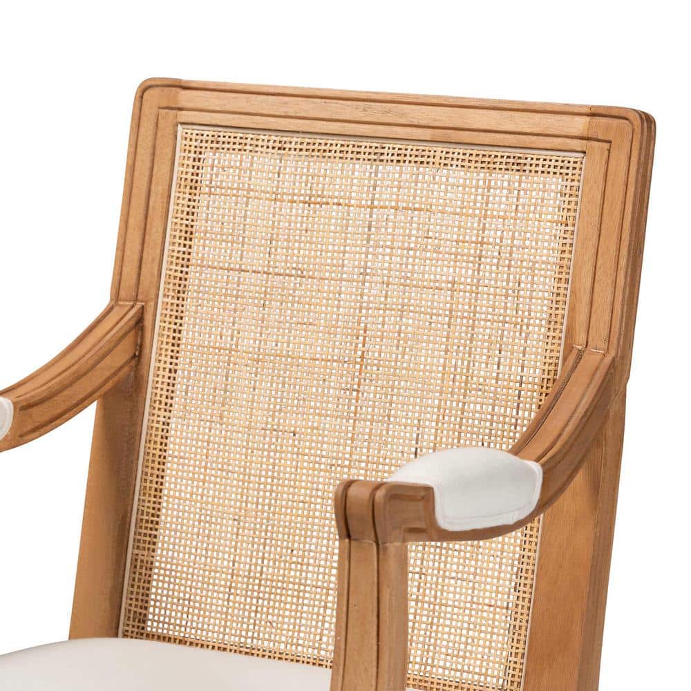Honey Oak and Beige Woven Rattan Accent Chair