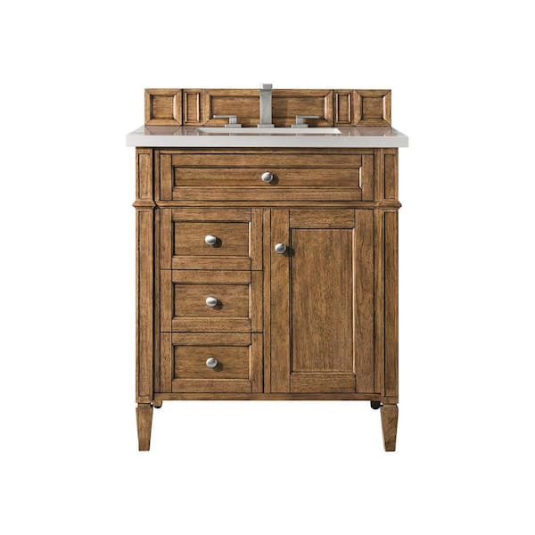 James Martin Vanities Brittany 30.0 in. W x 23.5 in. D x 34 in. H Bathroom Vanity in Saddle Brown with Eternal Serena Quartz Top