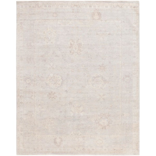 Oushak 10 ft. x 14 ft. Light Gray/Beige Distressed Border Area Rug