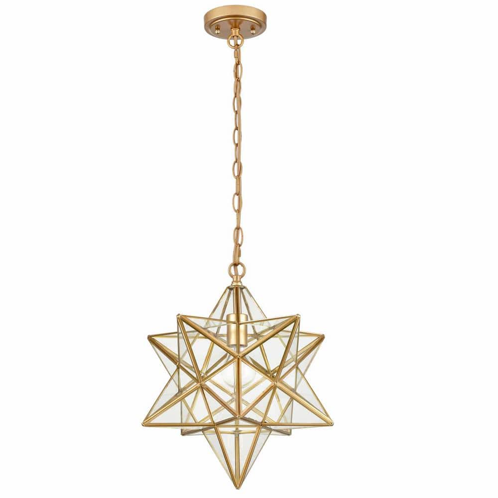 Geometric Brass and Clear Glass Moravian Star Pendant Light