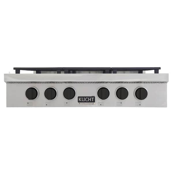Kucht Professional 36 in. Natural Gas Range Top in Stainless Steel and  Classic Silver Knobs with 6 Burners KFX369T-S - The Home Depot