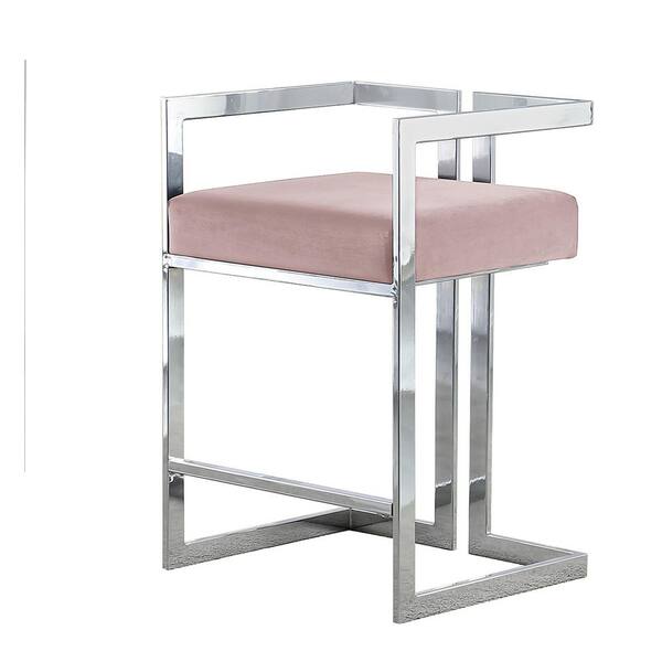 Pink Velvet Upholstered Low, Best Quality Counter Stools