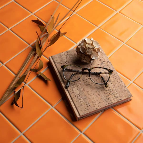 Twist Square Orange Sunset 6 in. x 6 in. Ceramic Mosaic Take Home Tile Sample
