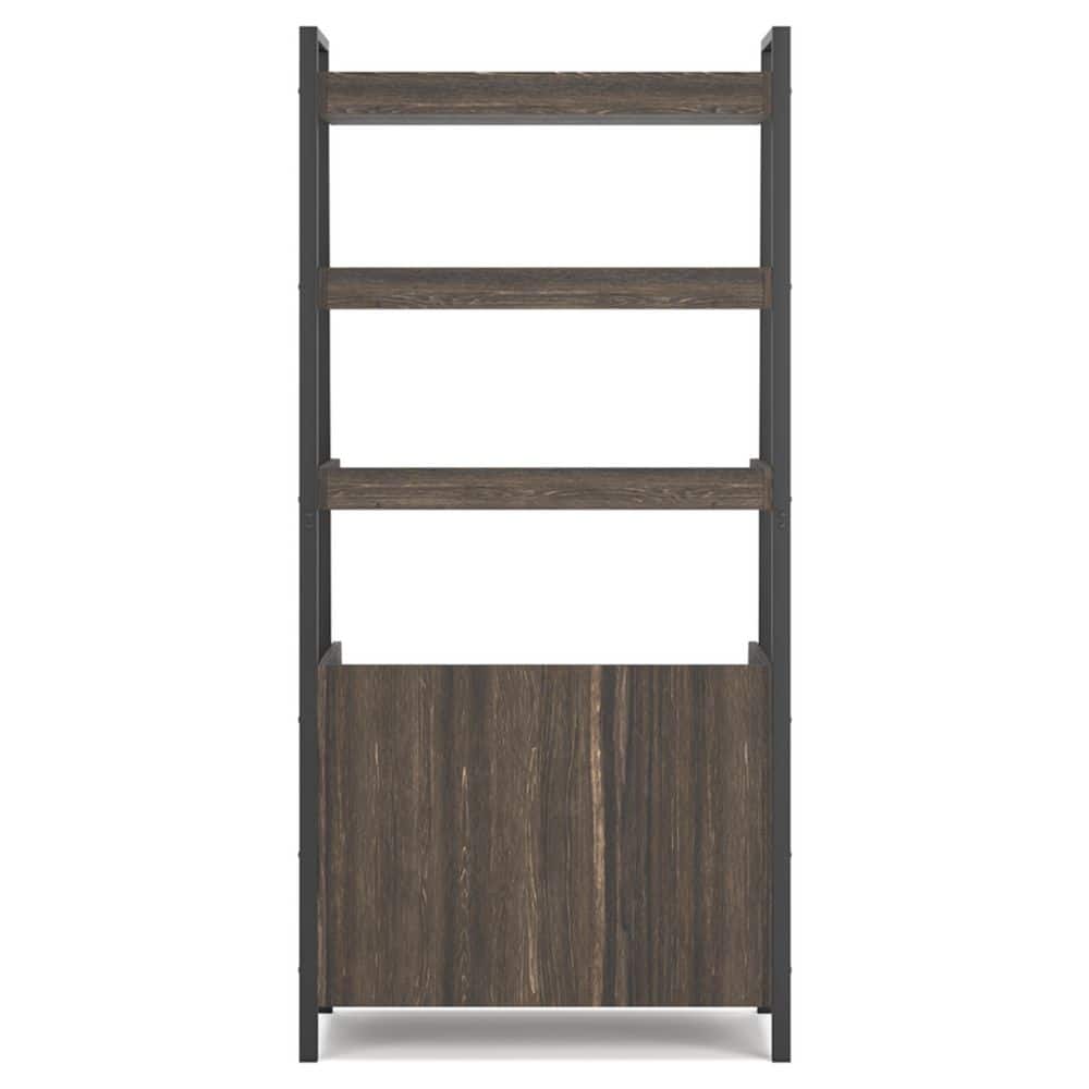 Zendex 72" Dark Brown Wood and Metal Bookcase with Cabinet