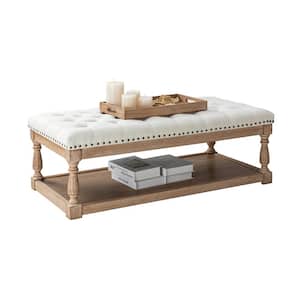 Jakob Ivory Upholstered Storage Ottoman with Solid Wood Legs