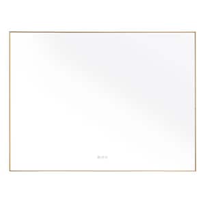48 in. W x 36 in. H Large Rectangular Metal Framed Dimmable AntiFog Wall Mount LED Bathroom Vanity Mirror in Gold