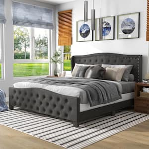 Miraga Dark Gray Full Panel Bed with Tufted Upholstery