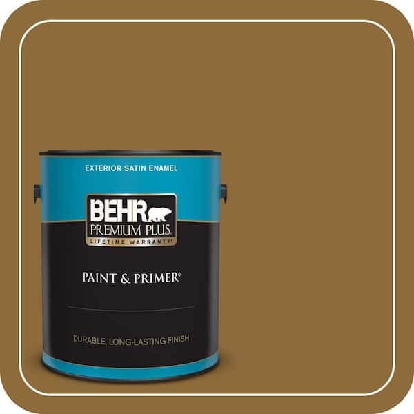 BEHR PREMIUM PLUS 1 gal. #310F-7 Carmel Woods Satin Enamel Exterior Paint & Primer