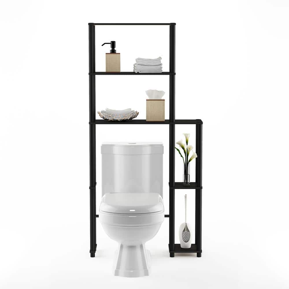 Espresso and Black Adjustable Over-the-Toilet Storage Rack