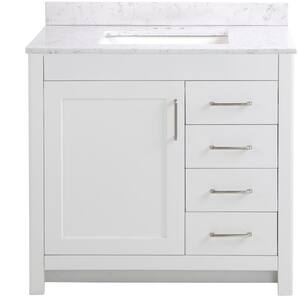 Westcourt 37 in. W x 22 in. D x 38.50 in. H Bath Vanity in White with Stone Effect Vanity Top in Pulsar with White Sink