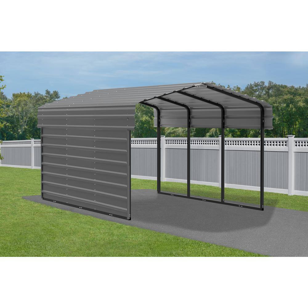 Charcoal Galvanized Steel Carport Kit with Enclosure, 10' x 15'