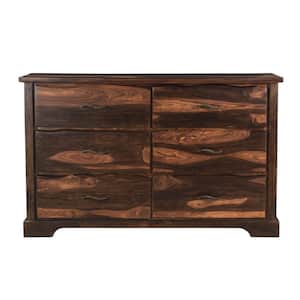 Dark Brown 6-Drawer 60 in. Wide Chest of Drawers
