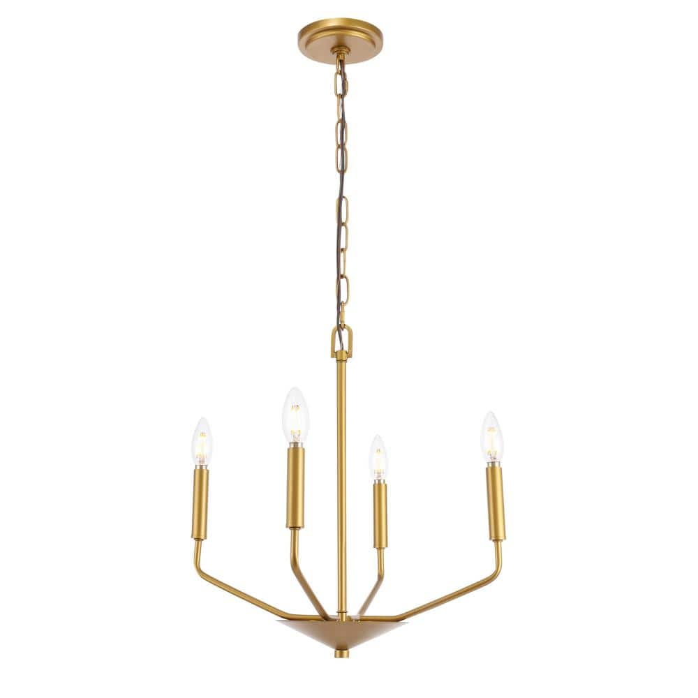 Timeless Home 18 in. 4-Light Brass Pendant Light, Bulbs Not Included ...