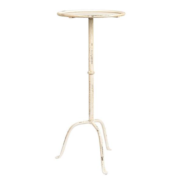 3R studios 12.37 in. Antique White Round Metal Martini Cocktail End Table