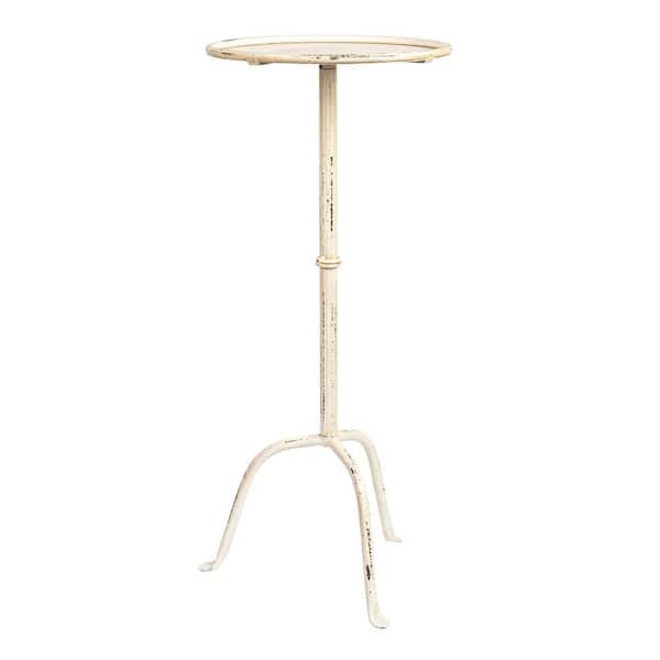 Storied Home 12.37 in. Antique White Round Metal Martini Cocktail End Table