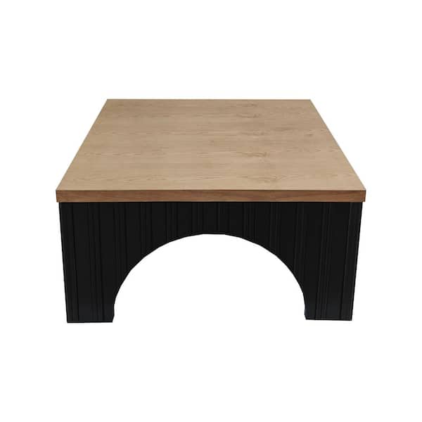Clihome 32 in. Modern Rustic Wooden Coffee Rectangular Table with Black Base – Solid Wood Top