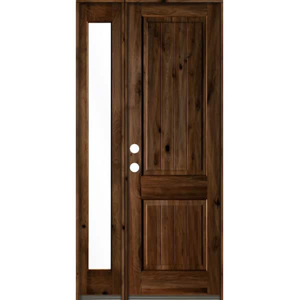Krosswood Doors 44 in. x 96 in. Rustic Knotty Alder Right-Hand/Inswing Clear Glass Provincial Stain Wood Prehung Front Door w/Sidelite