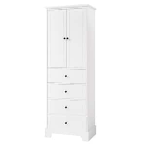 23.3 in. W x 15.7 in. D x 68.1 in. H White Linen Cabinet with 2 Doors and 4 Drawers