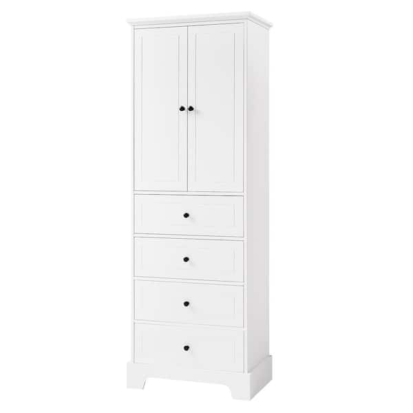 Unbranded 23.3 in. W x 15.7 in. D x 68.1 in. H White Linen Cabinet with 2 Doors and 4 Drawers