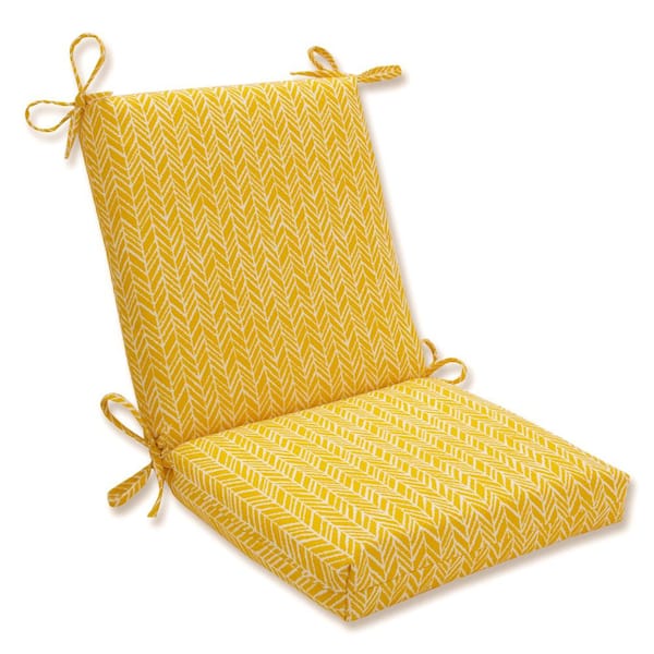 Pillow Perfect Herringbone 18 in. W x 3 in. H Deep Seat, 1-Piece Chair Cushion and Square Corners in Yellow/Ivory Herringbone
