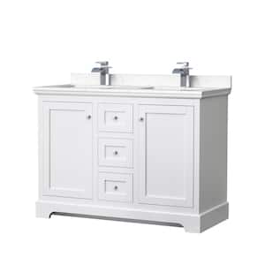 Avery 48 in. W x 22 in. D Double Vanity in White with Cultured Marble Vanity Top in Light-Vein Carrara with White Basins