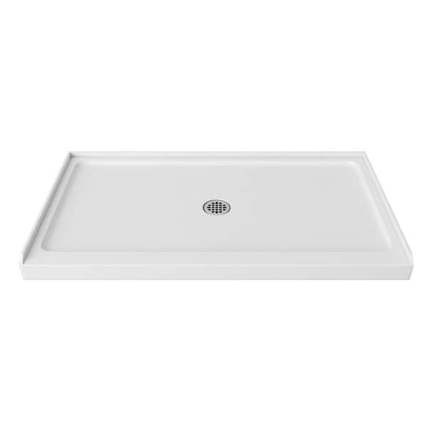 48 in. L x 32 in. W Single Threshold Alcove Shower Pan Base in White with Center Drain