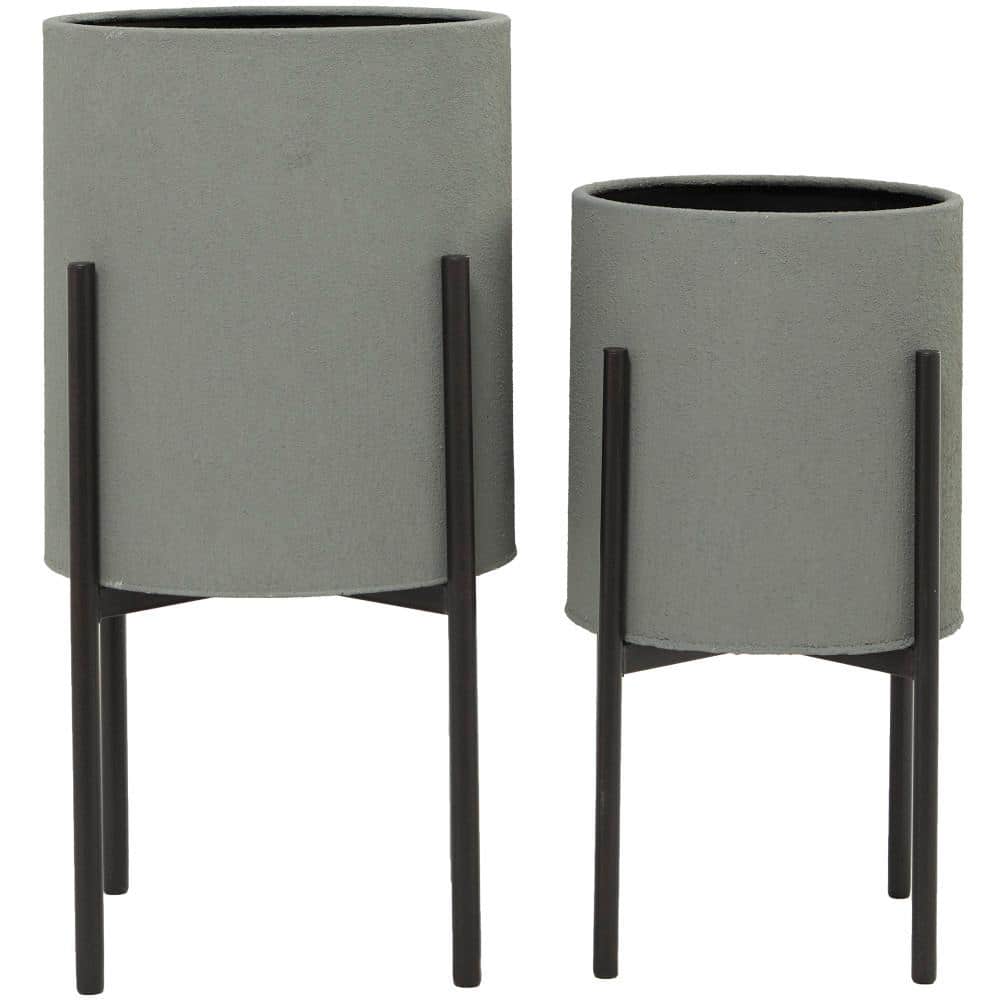 Modern Gray Iron Planters Set of 2 with Removable Stand - Indoor/Outdoor