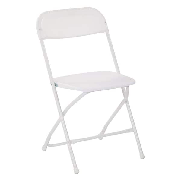 Office Star Products White Plastic Seat Metal Frame Outdoor Safe Folding Chair (Set of 2)