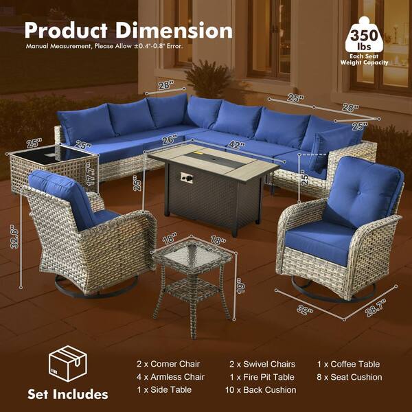 starlight✳︎ XIZZI Starlight 11 Pieces Wicker Outdoor Patio Rectangular